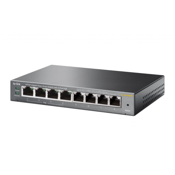 TP-LINK TL-SG108PE, 8 Port, GigaBit, Metal Kasa, 4 Port Poe, 64W, Easy Smart, Yönetilebilir, Masaüstü Switch