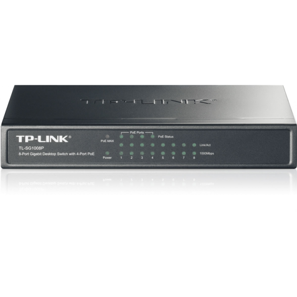 TP-LINK TL-SG1008P, 8 Port, GigaBit, Metal Kasa, 4 Port PoE, 55W, Yönetilemez, Masaüstü Switch