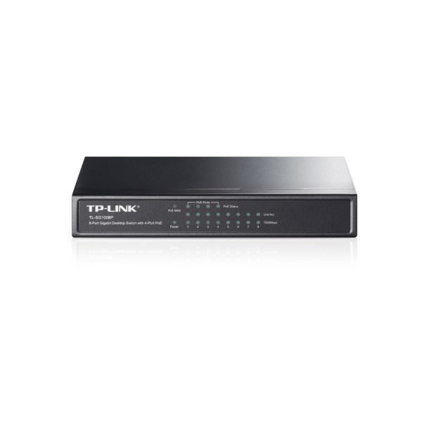 TP-LINK TL-SG1008P, 8 Port, GigaBit, Metal Kasa, 4 Port PoE, 55W, Yönetilemez, Masaüstü Switch