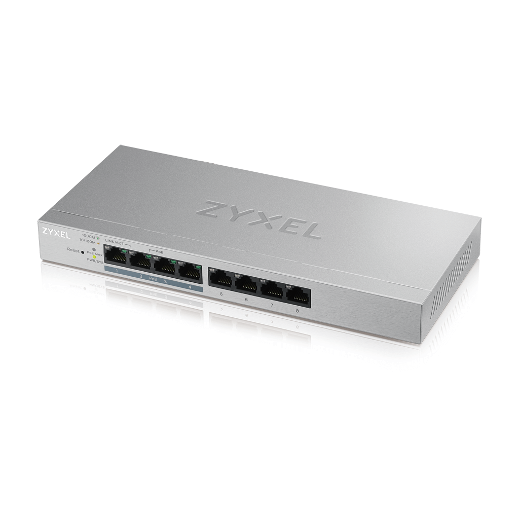 ZyXEL GS1200-8HP, 8 Port Poe, 60W, GigaBit,  Yönetilebilir, Masaüstü Switch