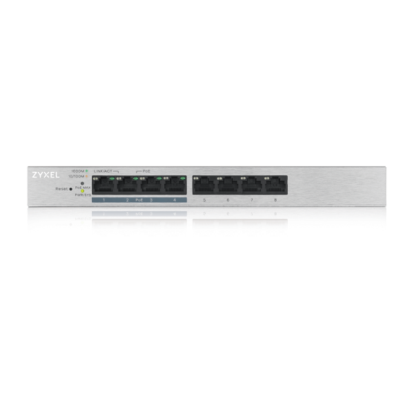ZyXEL GS1200-8HP, 8 Port Poe, 60W, GigaBit,  Yönetilebilir, Masaüstü Switch