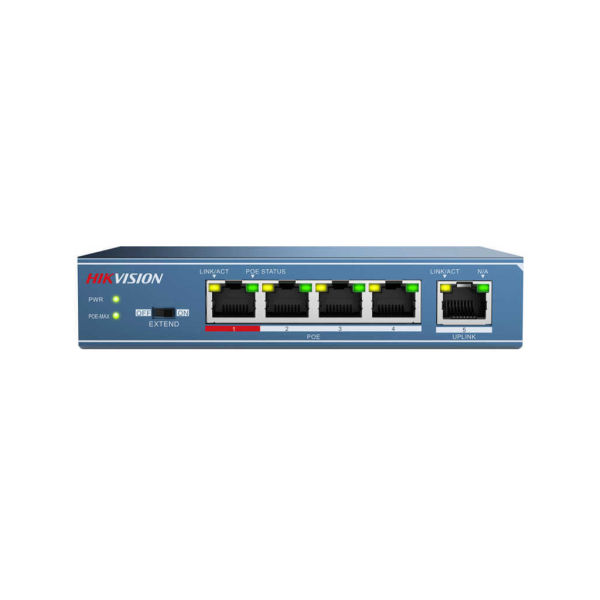 HIKVISION DS-3E0105P-E/M, 5 Port, Megabit, 5 Port PoE, 38W, Yönetilemez, Masaüstü Switch