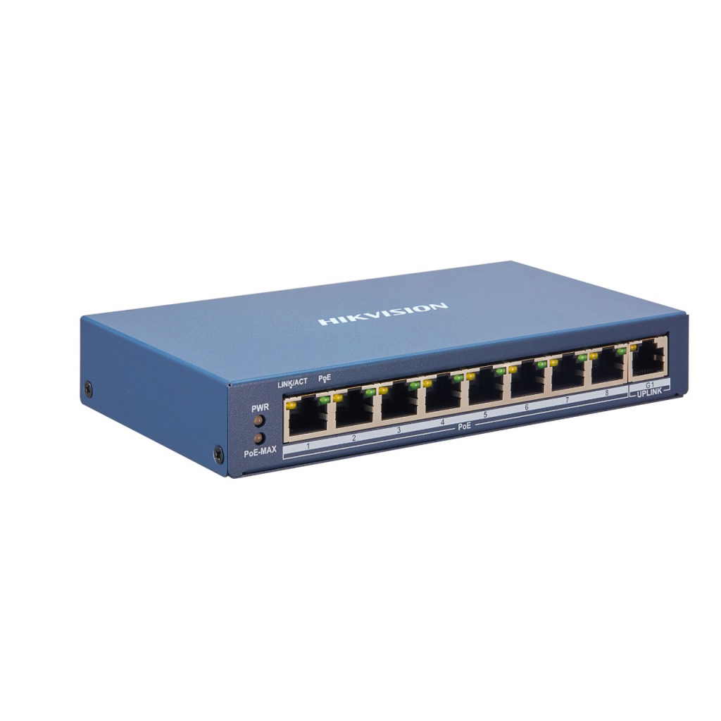 HIKVISION DS-3E1309P-EI, 8 Port, MegaBit, 8 Port PoE, 123W, +1 Port GigaBit Uplink, Yönetilemez, Masaüstü Switch