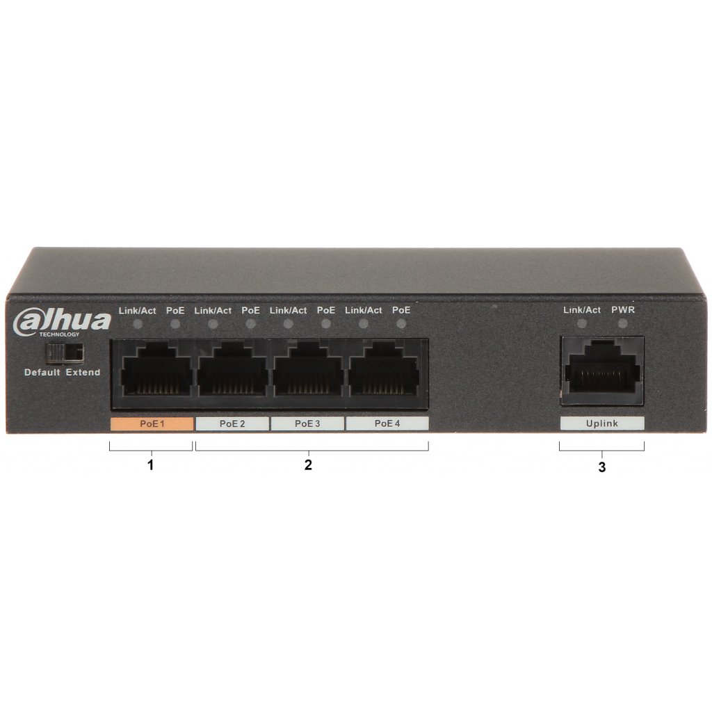 DAHUA PFS3005-4ET-60-V2, 5 Port, MegaBit, 4 Port PoE, 60W, Yönetilemez, Masaüstü Switch