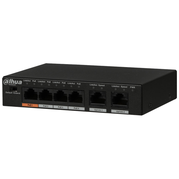 DAHUA PFS3006-4ET-60, 6 Port, Megabit, 4 Port PoE, 60W, Yönetilemez, Masaüstü Switch