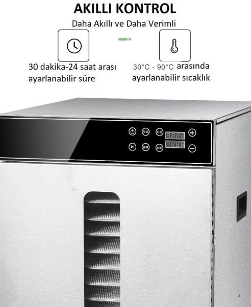 Dalle Dijital Kontrollü Meyve Kurutma Makinesi 20 Tepsili Paslanmaz