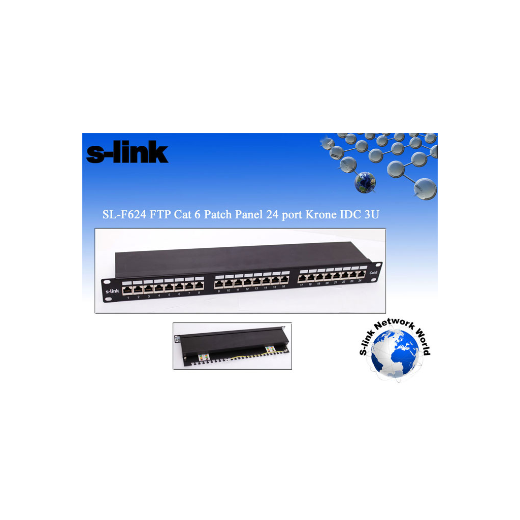 S-LINK SL-F624 Cat6 Patch Panel, 24-Port, UTP,1U