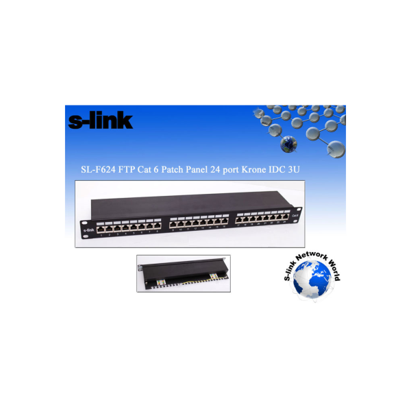 S-LINK SL-F624 Cat6 Patch Panel, 24-Port, UTP,1U