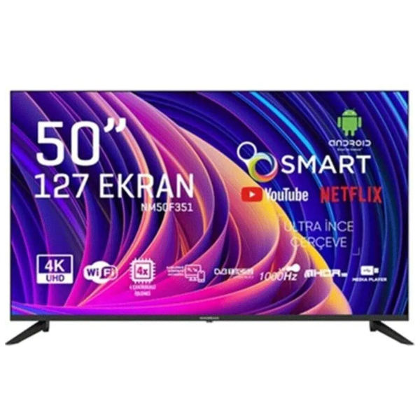 NORDMENDE NM50351, 50" 126cm, 4K Ultra HD, Dahili Uydu Alıcı, Smart, WiFi, Android, 1000Hz, Led Televizyon