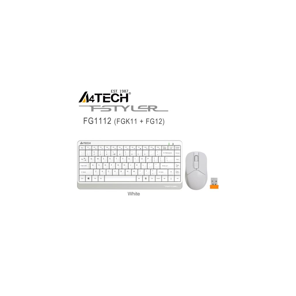 A4 TECH FG1112, Beyaz, Kablosuz, Türkçe Q, Multimedya, Mini Klavye Mouse Set