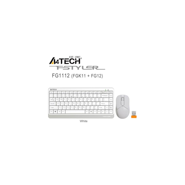 A4 TECH FG1112, Beyaz, Kablosuz, Türkçe Q, Multimedya, Mini Klavye Mouse Set