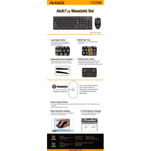 A4-Tech KM-72620D USB Standart Türkçe Q Klavye/Mouse Set
