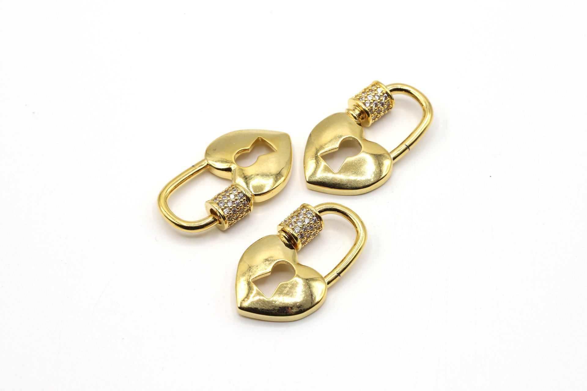 Gold CZ Micro Pave Head Lock Shape Screw Clasp,16x27mm Locks Shape Clasp Lock, CZ Screw Heart Clasp Charm