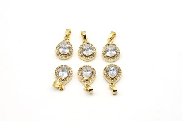 24k Gold Drop Crystal Charm, Gold Drop Pendant , CZ Micro Pave Charms, Drop Zirconia Stone Charms