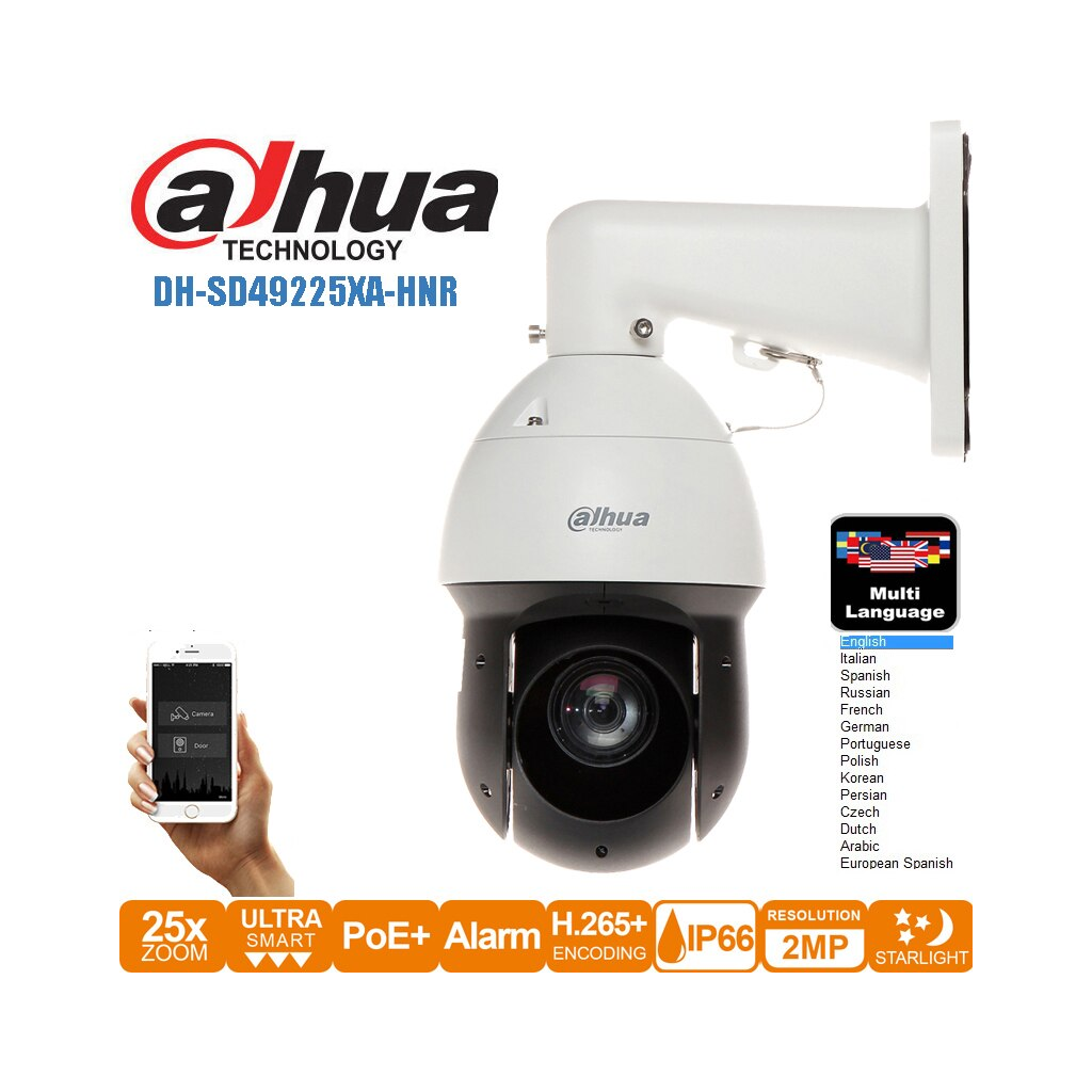 DAHUA  SD49225XA-HNR 2Mpix, 4,8-120mm Lens, 25x Starlight, 100Mt. Gece Görüş IR WizSense PTZ IP Kamera  (Ayak Dahil)