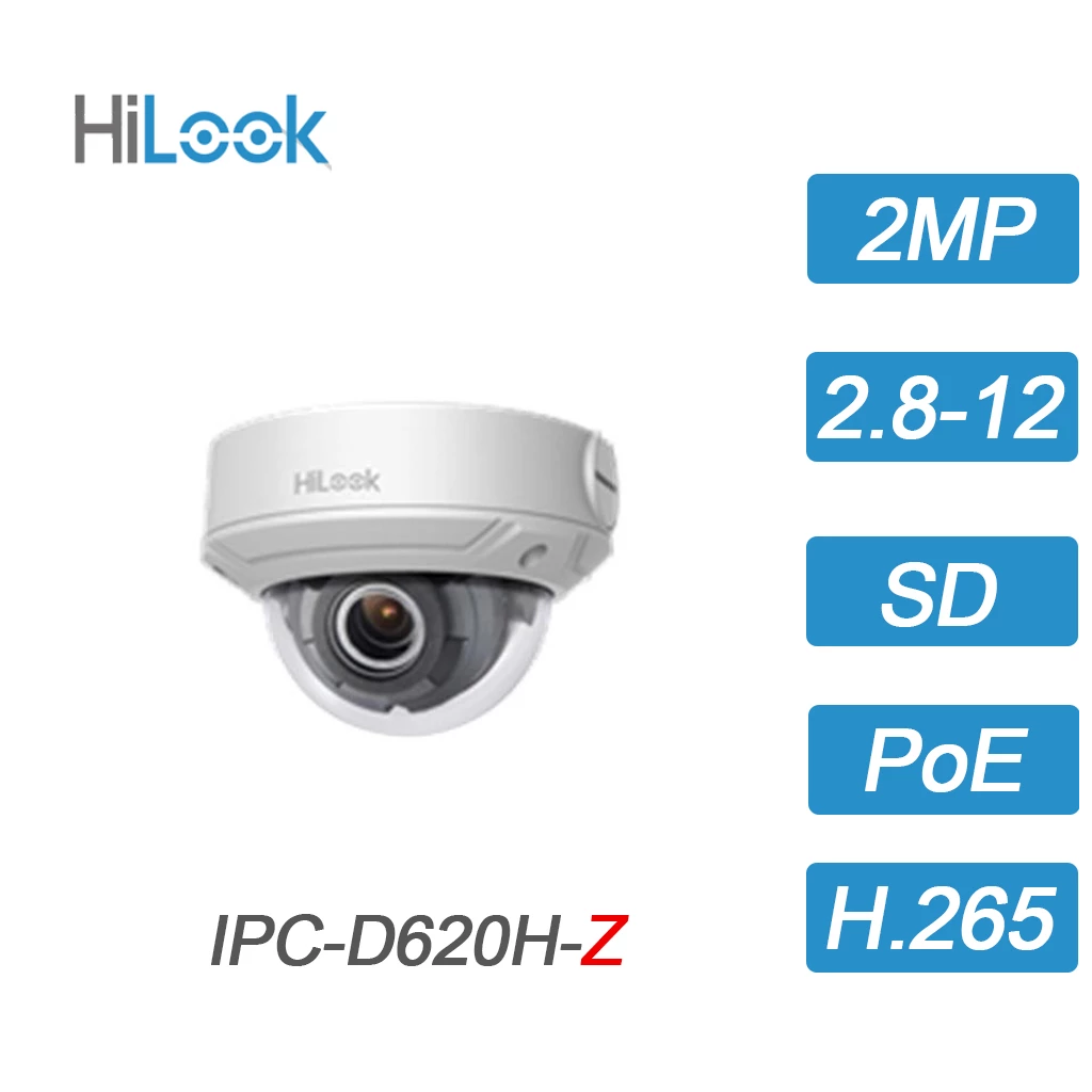 HILOOK IPC-D620H-Z 2Mpix, 2,8-12mm Motorize Lens, H265+,30Mt Gece Görüşü, PoE, IP67, IK10, Dome IP Kamera