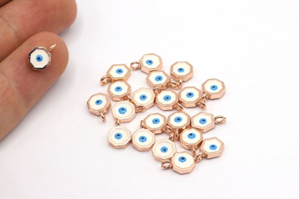 18k Rose Gold Evil Eye Charm • 12x8mm • Evil Eye Necklace Pendant