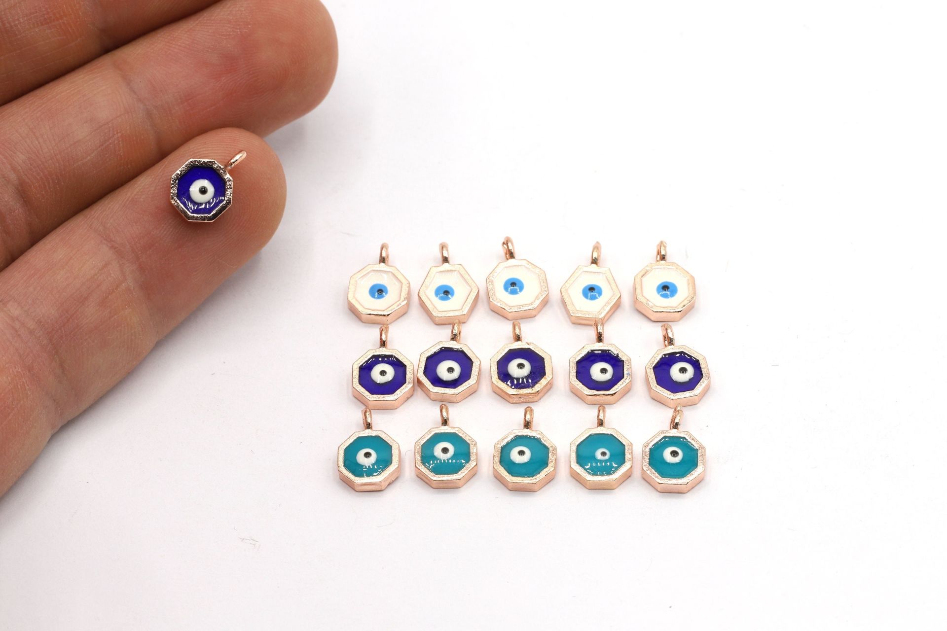 18k Rose Gold Evil Eye Charm • 12x8mm • Evil Eye Necklace Pendant