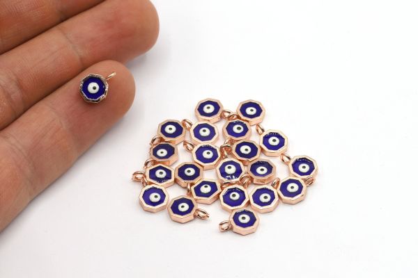 18k Rose Gold Evil Eye Charm • 12x8mm • Evil Eye Necklace Pendant