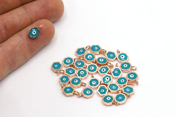 18k Rose Gold Evil Eye Charm • 12x8mm • Evil Eye Necklace Pendant