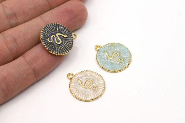 24k Gold Plated Snake Charm・24x25mm Gold Enamel Pendant・Necklace For Pendant・