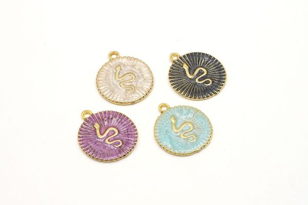 24k Gold Plated Snake Charm・24x25mm Gold Enamel Pendant・Necklace For Pendant・