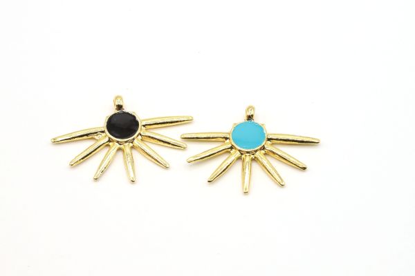 24k Gold Plated Sun Charm, 24x25mm Gold Enamel Pendant,Necklace For Pendant