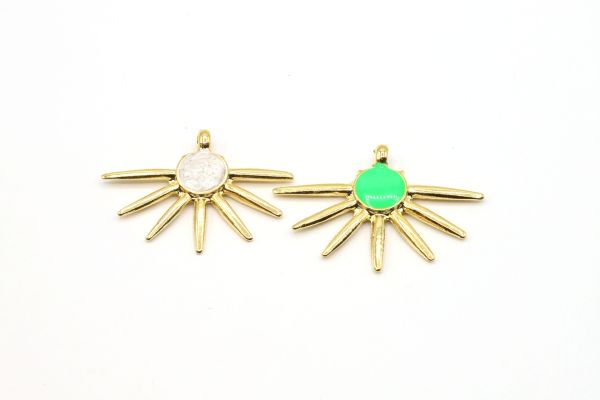 24k Gold Plated Sun Charm, 24x25mm Gold Enamel Pendant,Necklace For Pendant