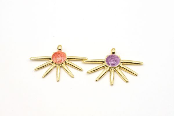 24k Gold Plated Sun Charm, 24x25mm Gold Enamel Pendant,Necklace For Pendant