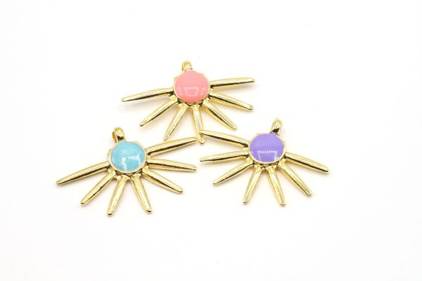 24k Gold Plated Sun Charm, 24x25mm Gold Enamel Pendant,Necklace For Pendant