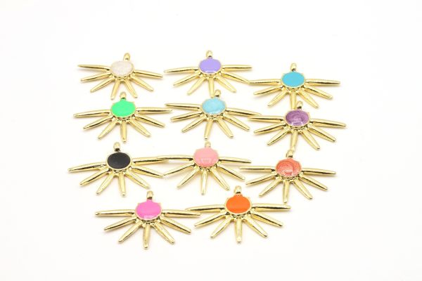 24k Gold Plated Sun Charm, 24x25mm Gold Enamel Pendant,Necklace For Pendant