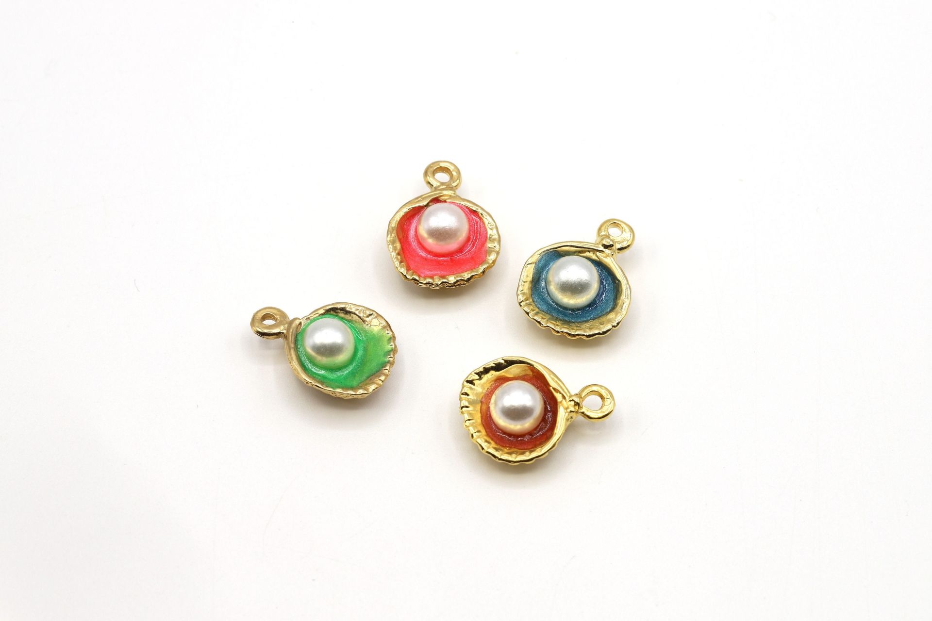 Gold Enamel Pearl Shell Charm, Necklace For Sea Shell Pendant, Colored Shell