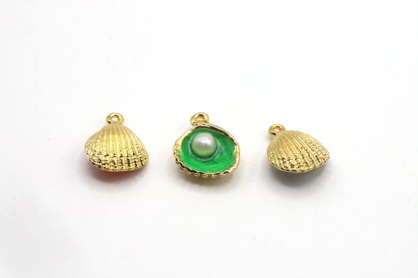 Gold Enamel Pearl Shell Charm, Necklace For Sea Shell Pendant, Colored Shell