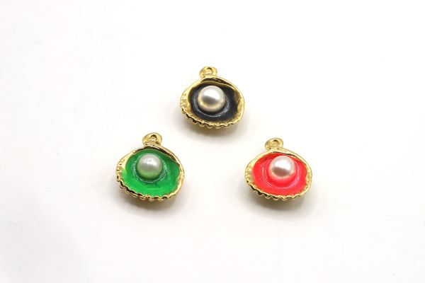 Gold Enamel Pearl Shell Charm, Necklace For Sea Shell Pendant, Colored Shell