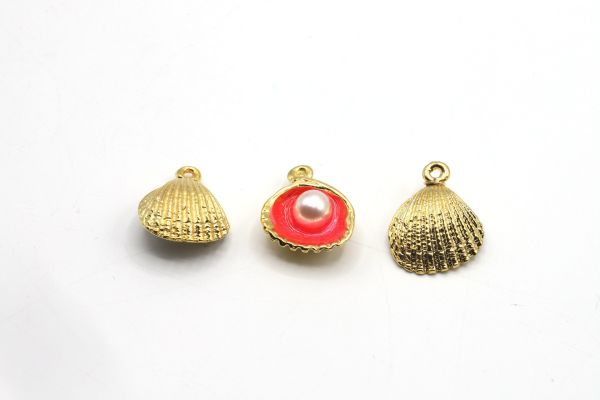 Gold Enamel Pearl Shell Charm, Necklace For Sea Shell Pendant, Colored Shell