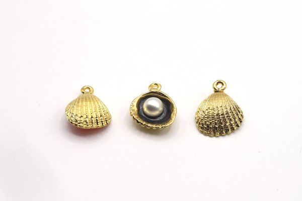 Gold Enamel Pearl Shell Charm, Necklace For Sea Shell Pendant, Colored Shell