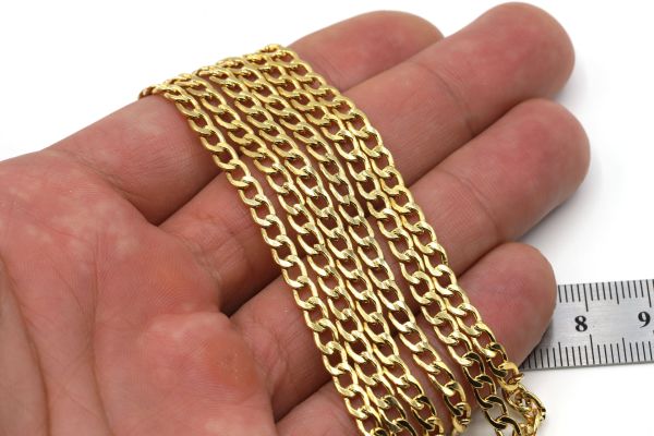 24K Gold Plated Oval Curb Chain 3x5mm・Thick Chains・Flat chain・Chain for Necklace