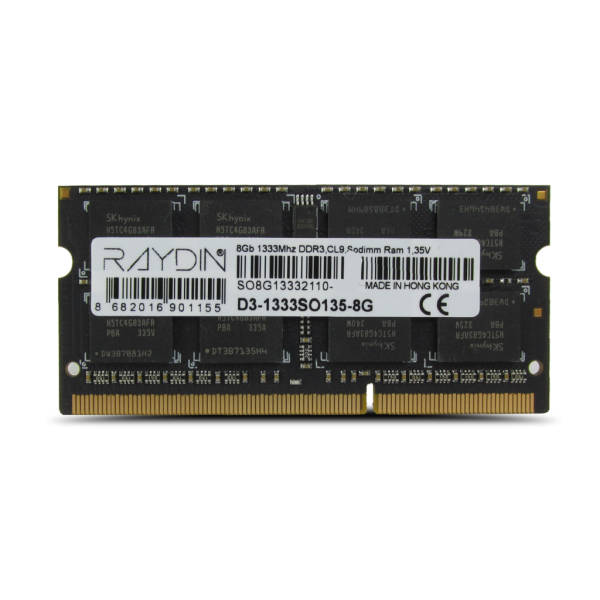 RAYDIN D3-1333SO135-8G 8GB, DDR3, 1333Mhz, 1,35V, CL9, Notebook SODIMM RAM