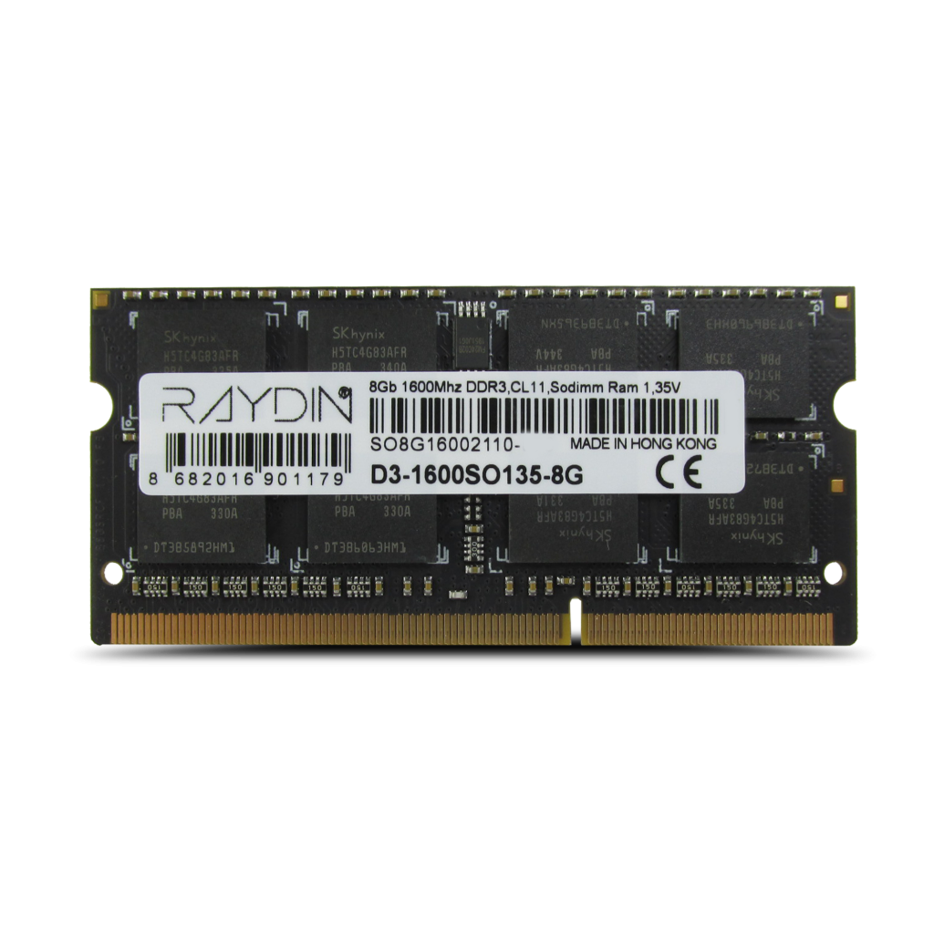 RAYDIN D3-1600SO135-8G 8GB, DDR3, 1600Mhz, 1,35V, CL11, Notebook SODIMM RAM