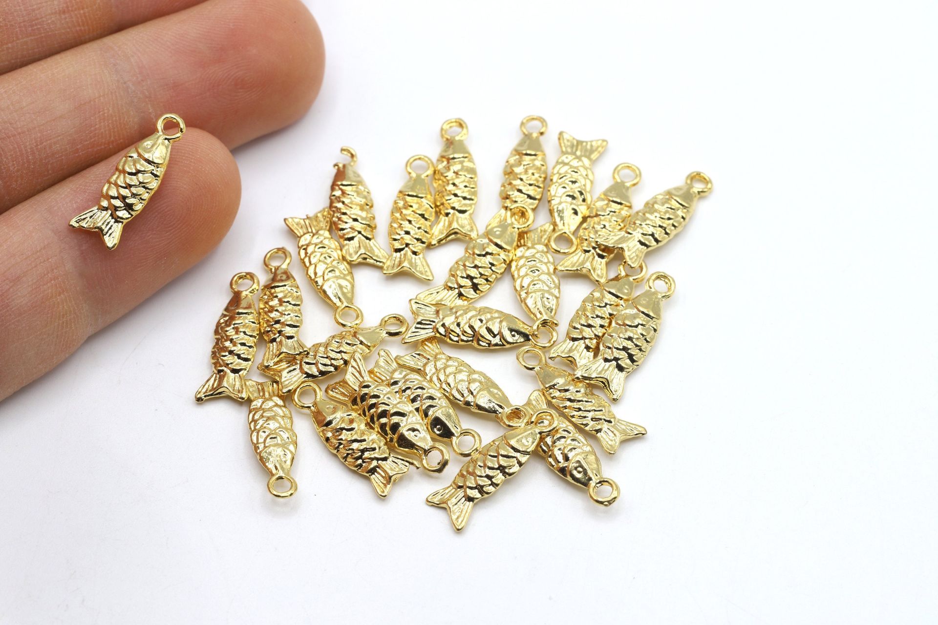 Gold Fish Charm • 19x7mm • Mini Fish Charm Pendant, Gold Plated Fish Jewelry Charm