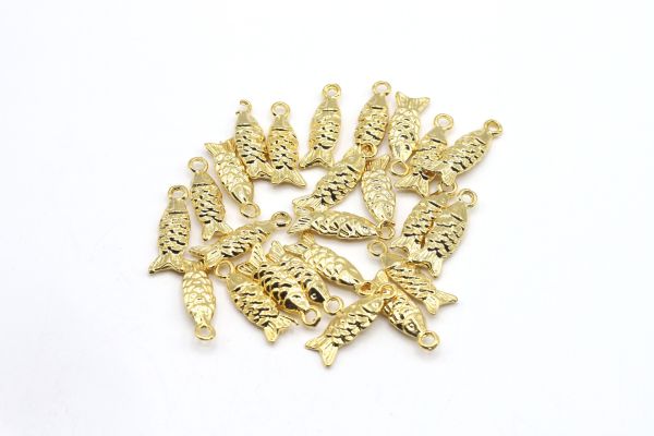 Gold Fish Charm • 19x7mm • Mini Fish Charm Pendant, Gold Plated Fish Jewelry Charm