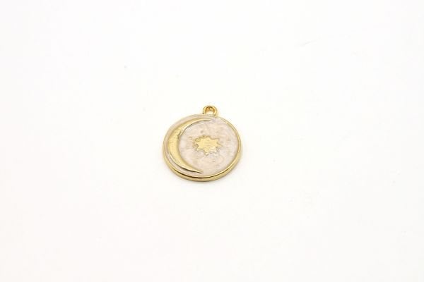 24k Gold Plated Star and Crescent Charm・20x23mm Gold Planet Enamel Pendant・Necklace For Pendant・