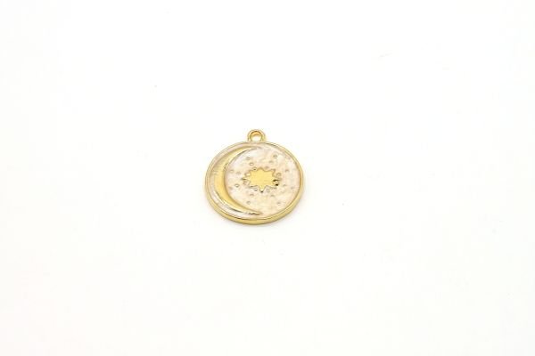 24k Gold Plated Star and Crescent Charm・20x23mm Gold Planet Enamel Pendant・Necklace For Pendant・