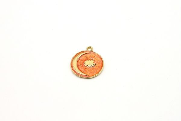 24k Gold Plated Star and Crescent Charm・20x23mm Gold Planet Enamel Pendant・Necklace For Pendant・