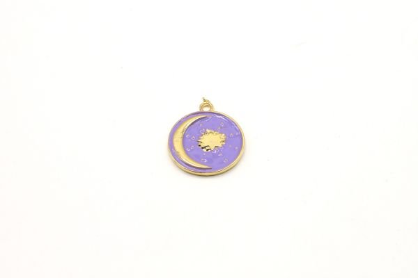 24k Gold Plated Star and Crescent Charm・20x23mm Gold Planet Enamel Pendant・Necklace For Pendant・