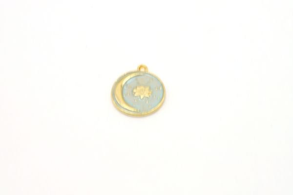 24k Gold Plated Star and Crescent Charm・20x23mm Gold Planet Enamel Pendant・Necklace For Pendant・