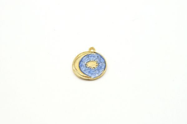 24k Gold Plated Star and Crescent Charm・20x23mm Gold Planet Enamel Pendant・Necklace For Pendant・