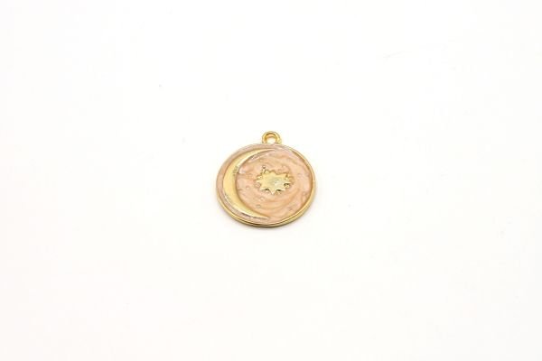 24k Gold Plated Star and Crescent Charm・20x23mm Gold Planet Enamel Pendant・Necklace For Pendant・