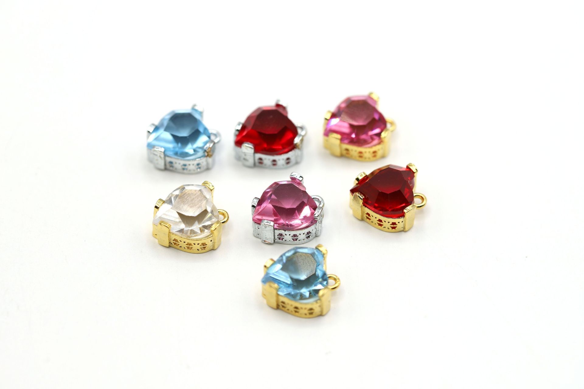 Gold Heart Necklace Charm ・13x11mm Heart Necklace Pendant ・Colorful Diamond Pendant ・Silver Charm