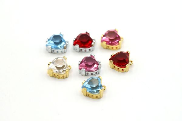Gold Heart Necklace Charm ・13x11mm Heart Necklace Pendant ・Colorful Diamond Pendant ・Silver Charm